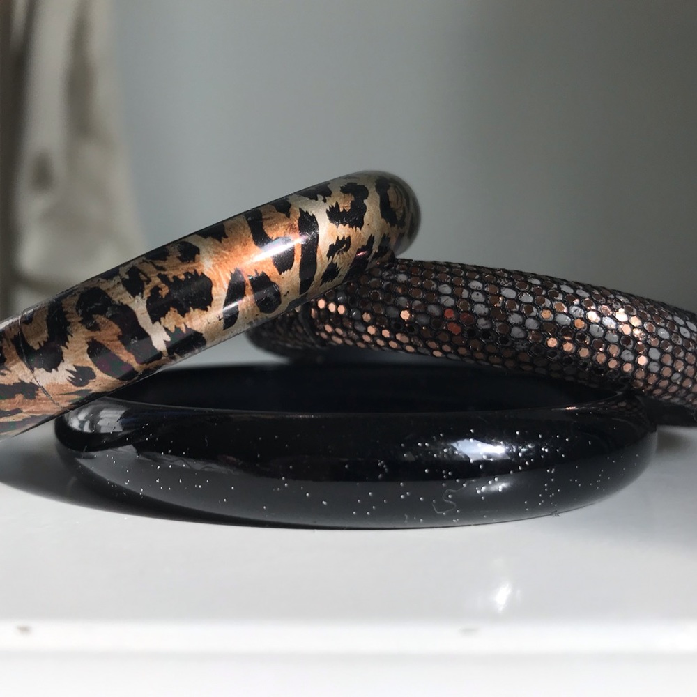 Set of bangle bracelets.